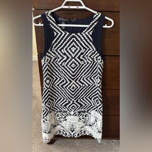 INC International Concepts Navy and White Geometric Sheath Dress